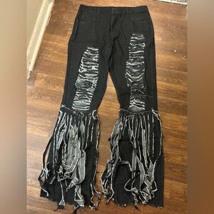 Stylish Black Fringed Women's Pants